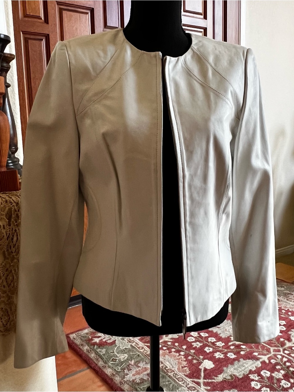 Classiques Entier Off White Leather Jacket Zipper Front Size M